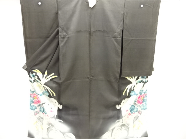 JAPANESE KIMONO / ANTIQUE SUMMER TOMESODE / SILK / CUTWORK / EMBROIDERY / FLOWER